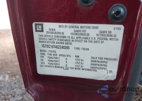 2005 GMC Sierra 1500 Sle z USA, uszkodzony, nr VIN 1GTEC19T45Z240395